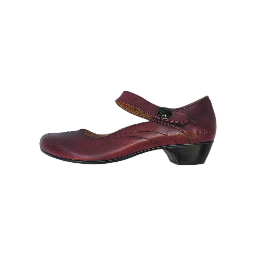 Taos Burgundy Red Leather Mary Jane Samba Low Block Heel Pumps Womens Size 8